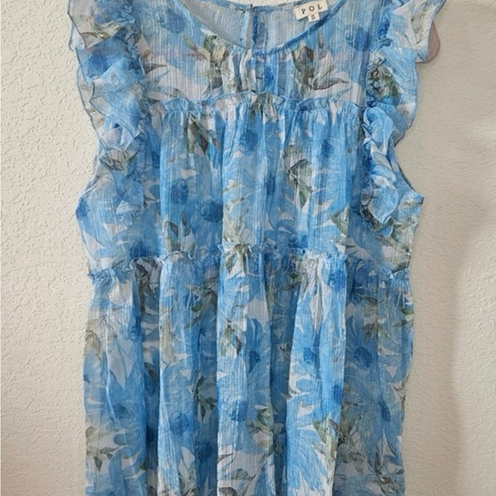 NEW LADIES SIZE SMALL POL SLEEVELESS BLUE WHITE GREEN FLORAL BLOUSE TOP FWT580